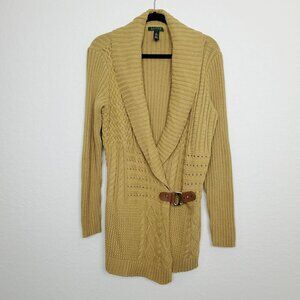 Lauren Ralph Lauren Womens Cardigan Size 1X Tunic Length Ribbed Cable Knit